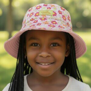 UV SKINZ Reversible Sun Hat Girls 5 Pink Floral Swim Beach Bucket Cap Waterproof